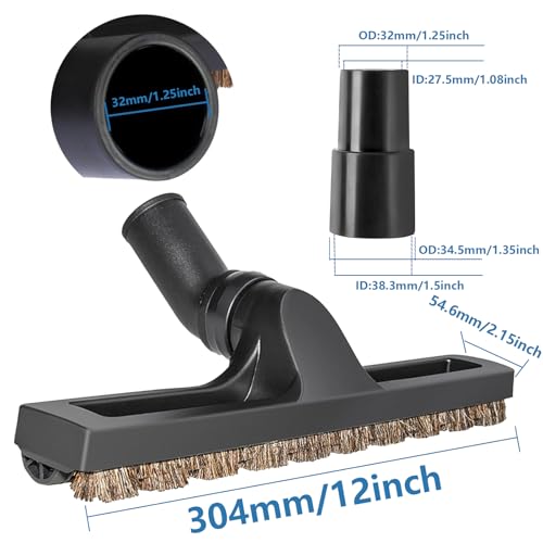 1 1/4 inch(32mm) Vacuum attachments & Brushes for Shark Vacuum Brush 360°with Wheels 12” Wide Hardwood Brush & Adapter Vacuum Floor Brush with Horse Hair Round Dust Brush Attachments for Shark Vacuum