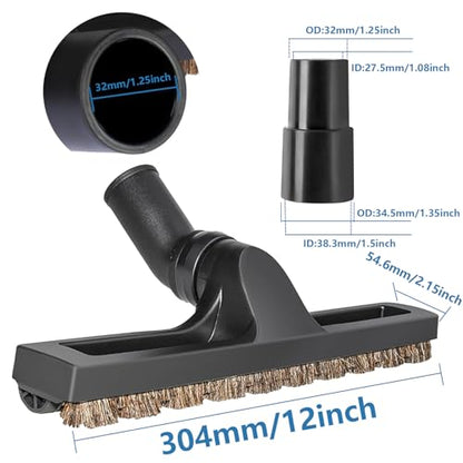 1 1/4 inch(32mm) Vacuum attachments & Brushes for Shark Vacuum Brush 360°with Wheels 12” Wide Hardwood Brush & Adapter Vacuum Floor Brush with Horse Hair Round Dust Brush Attachments for Shark Vacuum