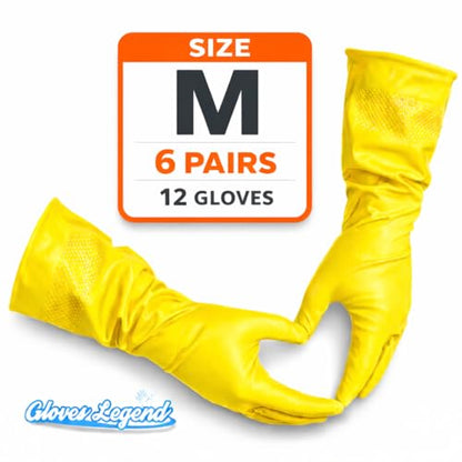 Yellow Household Kitchen Cleaning Dishwashing Reusable Gloves - Medium & Small - color: Yellow Latex - 6 Pairs