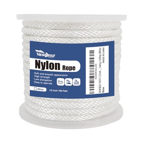 NEWSEED 100 Ft 1/2 Inch Nylon Rope Heavy Duty Utility Rope (White) - size: 1/2 In x 100FT, style: White