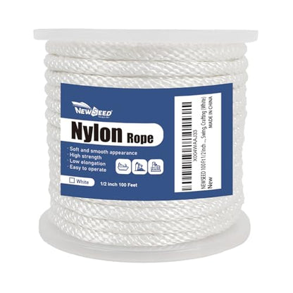 NEWSEED 100 Ft 1/2 Inch Nylon Rope Heavy Duty Utility Rope (White) - size: 1/2 In x 100FT, style: White