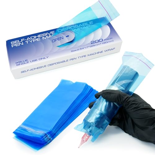 200pcs Self-adhesive Film Wireless PMU Pen Machine Covers Sleeves Disposable PMU Supplies for Permanent Makeup Microneedling Machine Pen Type Bag (Blue 2.55"x7.48") - size: Blue 2.55"x7.48"