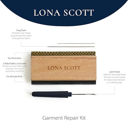 Lint Comb, Cashmere Comb, Wool Comb, Lint Shaver, Snag Repair Needles, Latch Hook. Complete Garment Repair kit, Sewing Kit