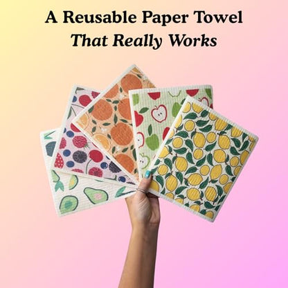 Palm & Peace Swedish Dishcloths for Kitchen - 5 Pack - Reusable Paper Towels - Super Absorbent, Non-Scratch, Washable, Sustainable, 100% Compostable Cleaning Cloths (Juicy Fruit) - color: Juicy Fruit