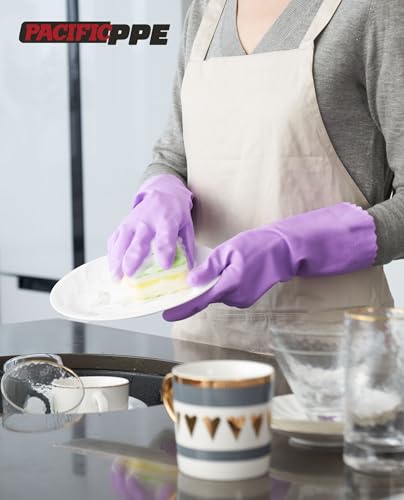 PACIFIC PPE 4 Pairs Cleaning Gloves, Cotton Flocked Liner, Purple, Medium - color: Purple, size: Medium (Pack of 4)