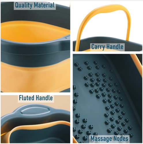 Collapsible Foot Bath Soak Tub with Handle, Plastic Foldable Feet Spa Soaking Basin Bucket with Massager Acupoint for Washing, Pedicure Foot Care Bathtub Bowl Tools for Pain Relief, Green - color: Darkcyan/Lightcyan