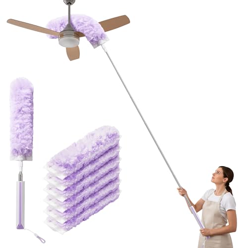 JOYMOOP Ceiling Fan Cleaner Duster and Cobweb Duster with Extension Pole, 28–98 Inch Handle and 6 Refills for High Ceilings and Furniture - size: 98" Extendable Duster + 6 Duster Refills