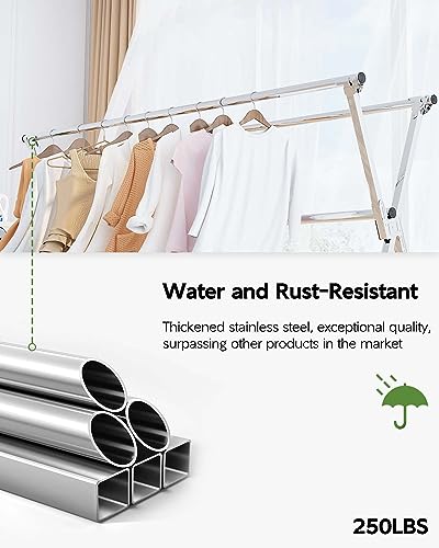 Vikaqi Clothes Drying Rack 95 Inches Folding Outdoor Indoor, Drying Rack Clothing Collapsible, Foldable Laundry Drying Rack, Heavy Duty Stainless Steel Clothesline, 20 Hooks 12 Clips - size: 95"