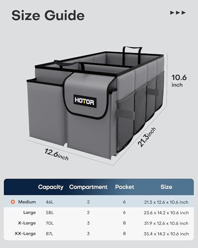 HOTOR Trunk Organizer - Foldable Car Organizer for SUVs & Sedans Storage - color: Grey, size: Medium (2 Compartments)