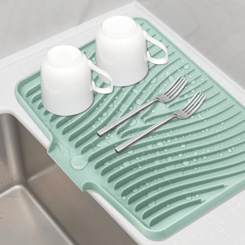 TIKNIK Silicone Dish Drying Mat for Kitchen Counter, Mint-1pcs, 20" x 15" - color: Mint-1pc, size: 20" x 15"