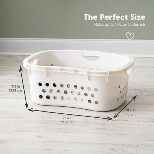 IRIS USA Plastic Laundry Basket 1.5 Bushel (50L), Built-In Handles, White - color: White, size: 50L - 1 Pack