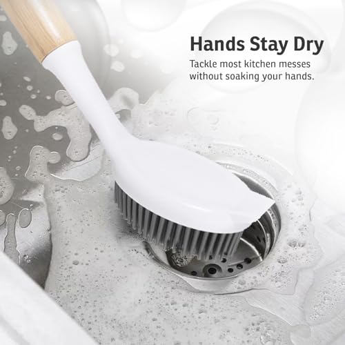 Bamboo Dish Brush with Handle – Kitchen Dish Brush with Nylon Bristles