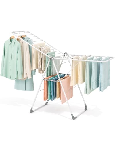 APEXCHASER 2-Tier Gullwing Clothes Drying Rack, 28-Rod Foldable, Adjustable