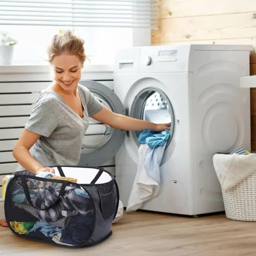 4 Pcs Popup Mesh Laundry Basket, Laundry Hamper with Side Pocket