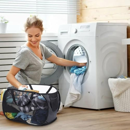 4 Pcs Popup Mesh Laundry Basket, Laundry Hamper with Side Pocket