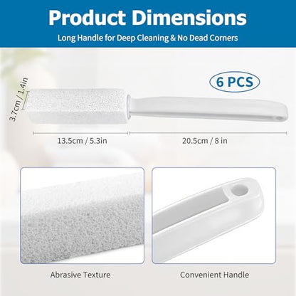 6 Pack White Extended Handle Toilet Brush, Bubble Pumice Stone, Hanging Design, Plastic Material, 13.4 Inch (34cm) Total Length (13.5cm Pumice + 20.5cm Handle), Powerful Stain Remover for Multiple Sur - color: White