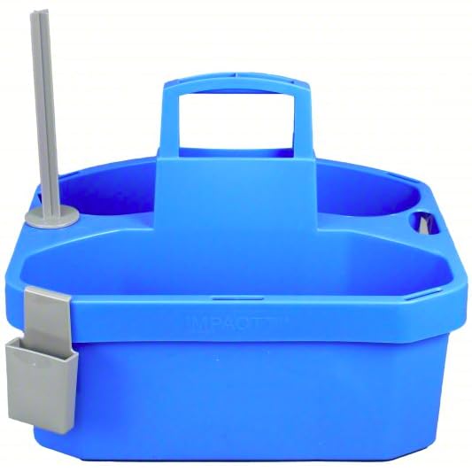 Blue Polypropylene Janitorial Cleaning Caddy with Paper Towel Holder, 15" L x 14" W x 14" H Fits Many Size Trash Garbage Bins, Includes Compartments For Clothes, Sponges, and Other Cleaning Supplies