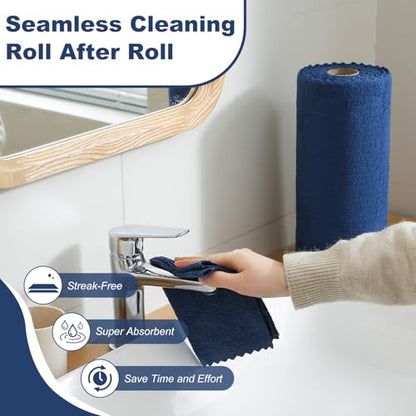 Jessy Home 2 Roll Reusable Paper Towels,100 Sheets Tear Away Microfiber Cleaning Cloth, Lint Free Cleaning Rags for Kitchen, Dishcloth,Household Cleaning Supplies - color: Navy Blue