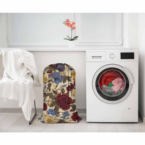 Swono Vintage Floral Large Laundry Bag Washable Large Dirty Clothes, Flower Roses Anemones Wildflowers Drawstring Organizer Bag, Fit Hamper Basket Camp Travel Home College Dorm, Colorful - color: Vintage Floral