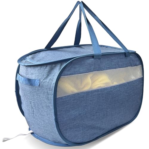 Upgraded 100L Extra Large Mesh Pop Up Laundry Hamper with Lid and Handles. XL Closet Storage Bins, Dirty Clothes Basket for Dorm Home, Foldable Laundry Basket. Blue. H - color: Navy