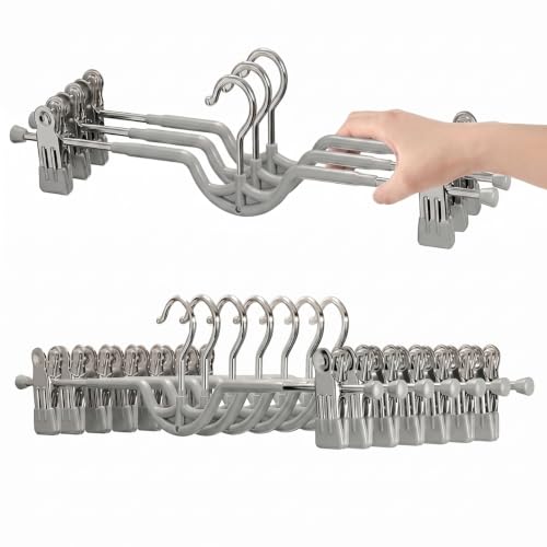 Space Saving Pants Hangers with Clips for Skirts, 10 Pack - color: Gray