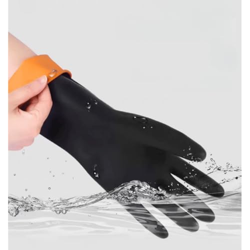 Household Cleaning 18inch Kitchen Dishwashing Rubber Gloves - color: Black, size: Medium