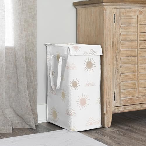 Sweet Jojo Designs Blush Pink Mauve Boho Desert Sun Girl Laundry Hamper Foldable Dirty Clothes Basket with Handles Baby Nursery Kids Bedroom Teen Bathroom Bohemian Watercolor Mountain Southwest Nature - color: Desert Sun