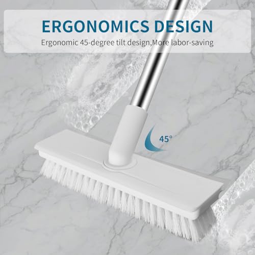 Floor Scrub Brush with 51-Inch Long Handle, 2 in 1 Floor Scrubber