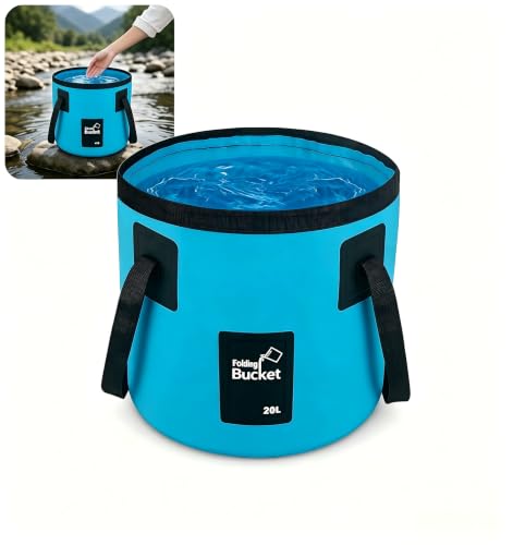 5 Gallon Car Wash Bucket, Collapsible PVC Waterproof Container with Wider Handle, Outdoor Tip-Proof Wide-Mouth Water Bucket, Storage Accessory for Camping & Fishing & Wash (Blue)