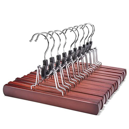 Nature Smile Wooden Pants Skirt Hangers, Smooth Finish Solid Wood Non Slip Jeans Slack Clamp Hangers Hair Extension Hangers (10 Pack Cherry)… - color: Cherry