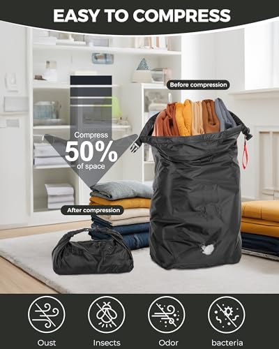 Travel Compression Laundry Bag, Pump-Free Vacuum Space Saver Bag for Dirty Clothes, Reusable Waterproof Wet Dry Bag, Travel Laundry Bag for Luggage, Packing, Suitcase, Large, 1 Pack - color: Black