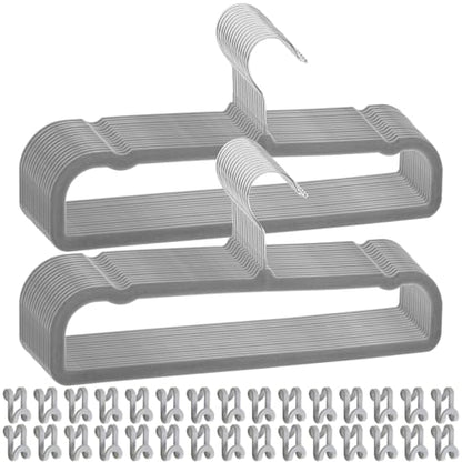 Pants Hangers Space Saving, 30 Pack Velvet Hangers for Closet with 30 Hooks, Strong Durable Non Slip Slim Clothes Hanger, Ultra Soft Flocked Hanger for Pants, Shirts, Bra, Shorts (Grey) - color: Gray
