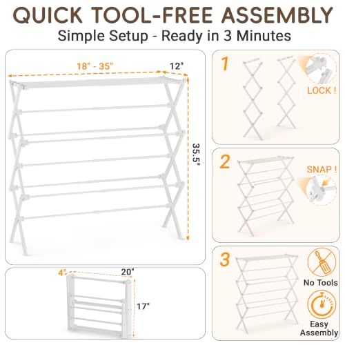 Extra Wide Foldable Clothes Drying Rack, Reinforced Joints - color: White, size: 35"W x 12"D x 35.5"H