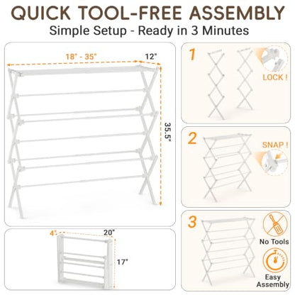 Extra Wide Foldable Clothes Drying Rack, Reinforced Joints - color: White, size: 35"W x 12"D x 35.5"H