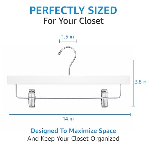 ZOBER Wooden Pants Hangers with Clips, Clothes Hangers, White, 10 Pack - color: White - 10 Pack