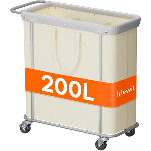 Lifewit 200L Rolling Laundry Basket with Steel Frame, Removable Bag, White - color: White, size: 200L