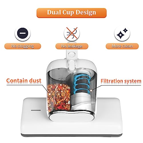Laymi Mattress Vacuum Cleaner with UV-C Light, 450W Powerful Handheld Bed Vacuum with High Beating Roller Brush, True HEPA Filter, XL Dual Larger Dust Cup for Deep Cleaning of Dust & Pet Hair