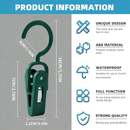 10PCS Laundry Hooks with Clips Super Strong Plastic Home Travel Hanger - color: Green