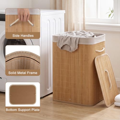 Giantex Bamboo Laundry Hamper with Lid, Removable Liner & Portable Handles - color: Light Tan