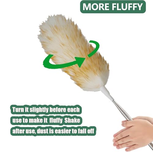 Lambswool Feather Duster with Extension Pole up to 97inch,Extendable Feather Duster Used for Cleaning High Ceiling Fan, High Ceilings,Furniture,Hard to Reach Areas - size: 31-97inch