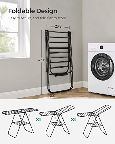 SONGMICS Clothes Drying Rack, Foldable Space-Saving Laundry Drying Rack - color: Black, size: 1 Tier （21.7"d x 58.3"w x 39.4"h）