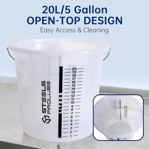 5 Gallon Measuring Bucket with Handle | Graduated Multipurpose Large Container, Heat & Chemical Resistant (-40°C to 200°C) for Industrial and Home Use（20L） - color: White-20L, size: Pack of 1