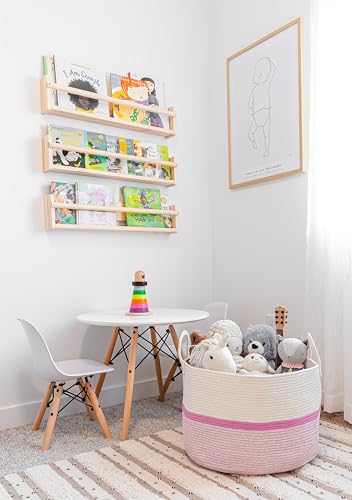 OrganiHaus Round Toy Basket & Blanket Basket, Cotton Rope 20x13" - color: Striped Pink, size: Wide