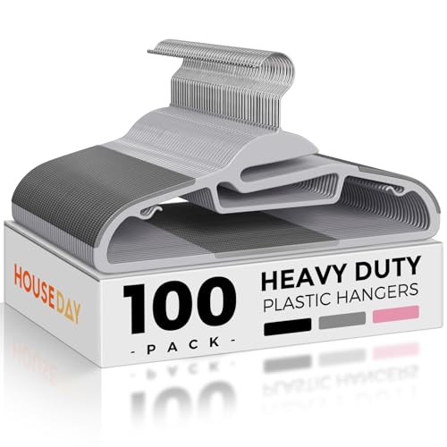 HOUSE DAY Slim Plastic Hangers with Non Slip Rubber Pads, 100 Pack, Grey - color: Light Grey + Dark Grey, size: 100 Pack