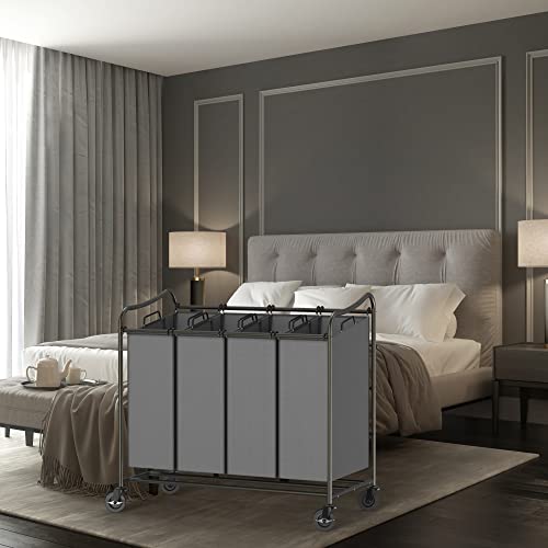 Simple Houseware 4-Bag Heavy Duty Laundry Sorter Rolling Cart, Dark Grey - color: Dark Grey