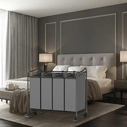 Simple Houseware 4-Bag Heavy Duty Laundry Sorter Rolling Cart, Dark Grey - color: Dark Grey