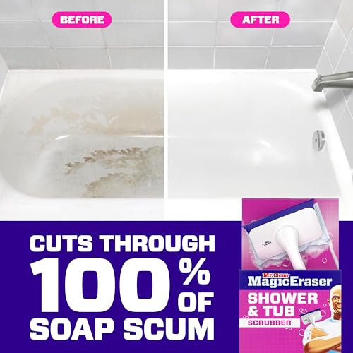 Mr. Clean Magic Eraser Shower & Tub Scrubber, Bathroom Cleaner, All in One Bathroom Cleaner, Lemon Starter Kit, 2 Scrubber, 5 Foaming Magic Erasers, 1 Whole Home Extra Durable Magic Eraser - size: 2 Devices + 6 Refills