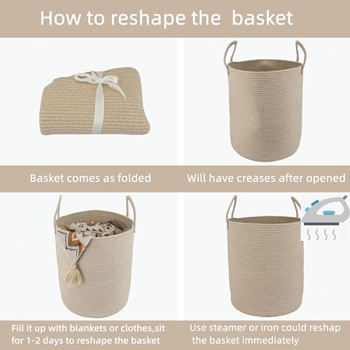 XUANGUO Cotton Rope Laundry Basket Hamper for Clothes, oatmeal - color: oatmeal, size: Regular