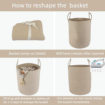 XUANGUO Cotton Rope Laundry Basket Hamper for Clothes, oatmeal - color: oatmeal, size: Regular