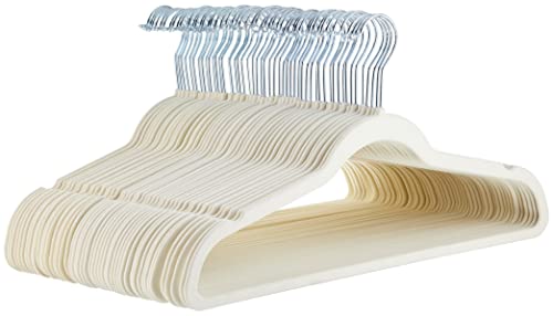 Amazon Basics Slim Velvet Non-Slip Space Saving Suit Clothes Hangers with Shoulder Notches for Closet Organization, Ivory/Silver, 50-Pack - color: Ivory/Silver, size: Pack of 50